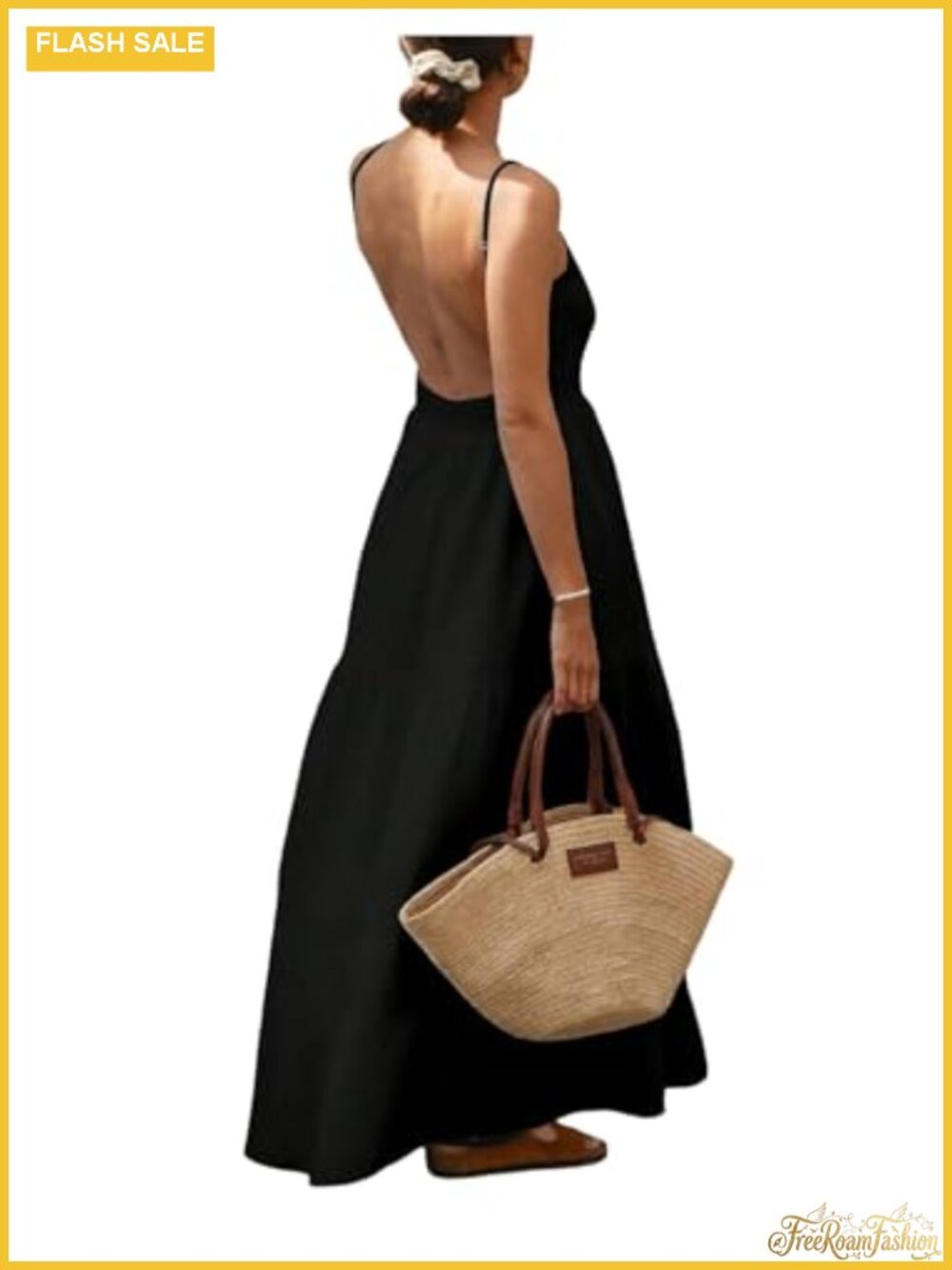 Women's Backless Tiered Ruffle Maxi Dress Sleeveless A-Line